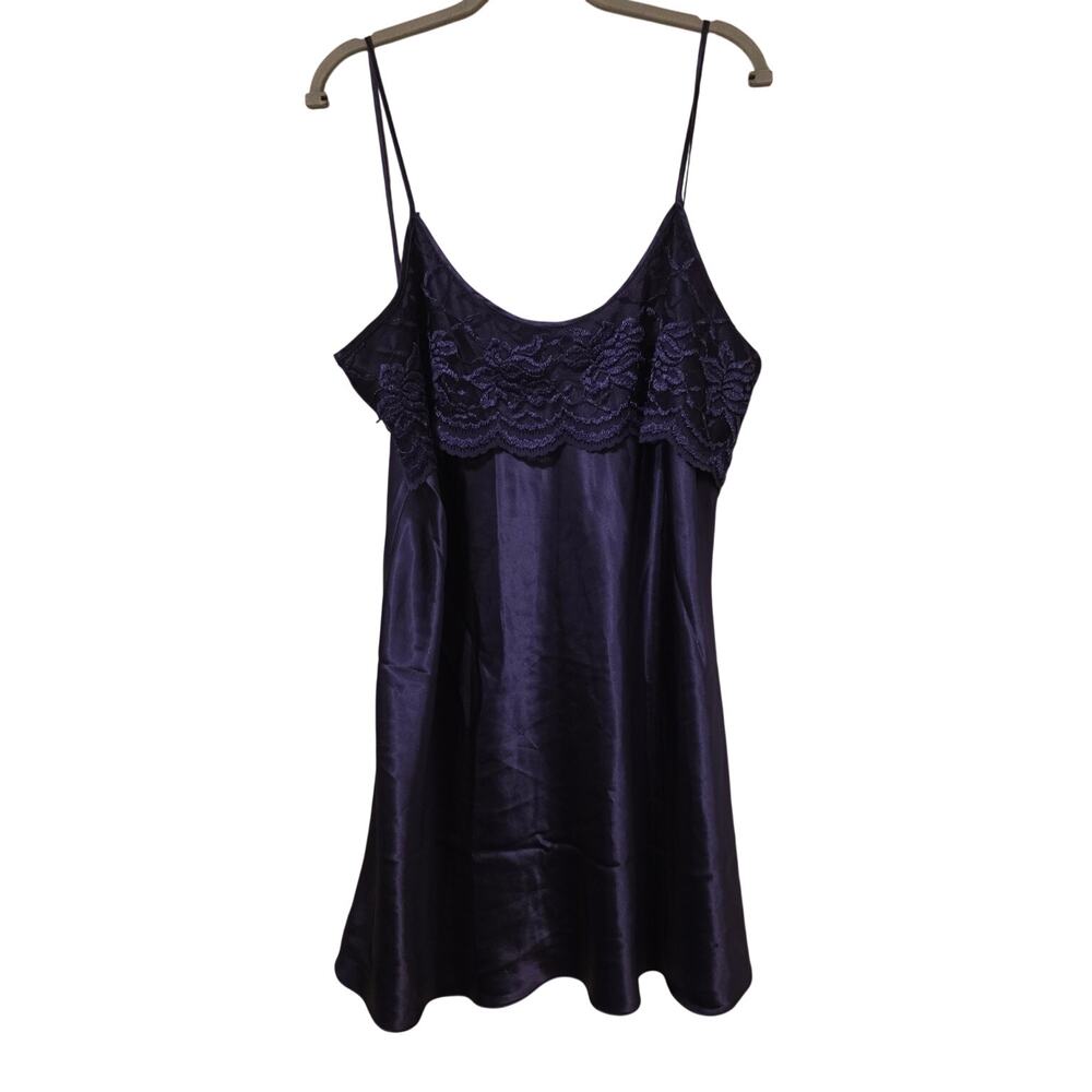 Vintage Private Luxuries 1X Purple Satin Lace Slip Nightgown Y2K Lingerie